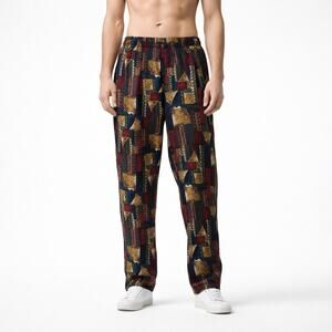 Vintage 1990s Men's Silk Multiprint Drawstring Pants L